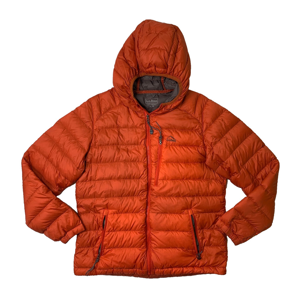 LL Bean Jacket Teen Big Boy XL Pimento Ultralight Goose Down Hooded Reflective